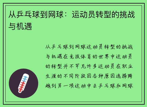 从乒乓球到网球：运动员转型的挑战与机遇